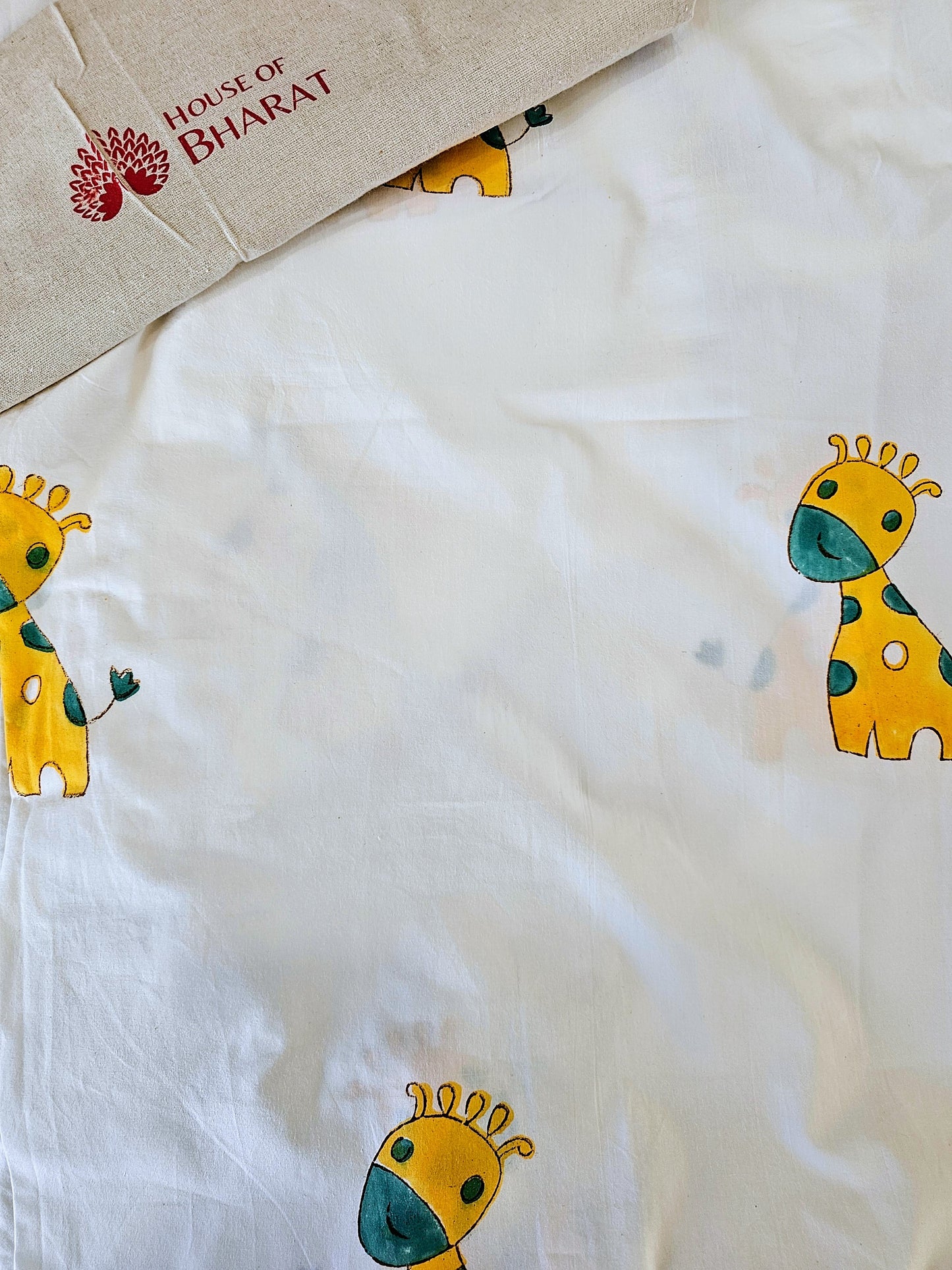 Handmade Block Printed Bedsheet (Giraffe)