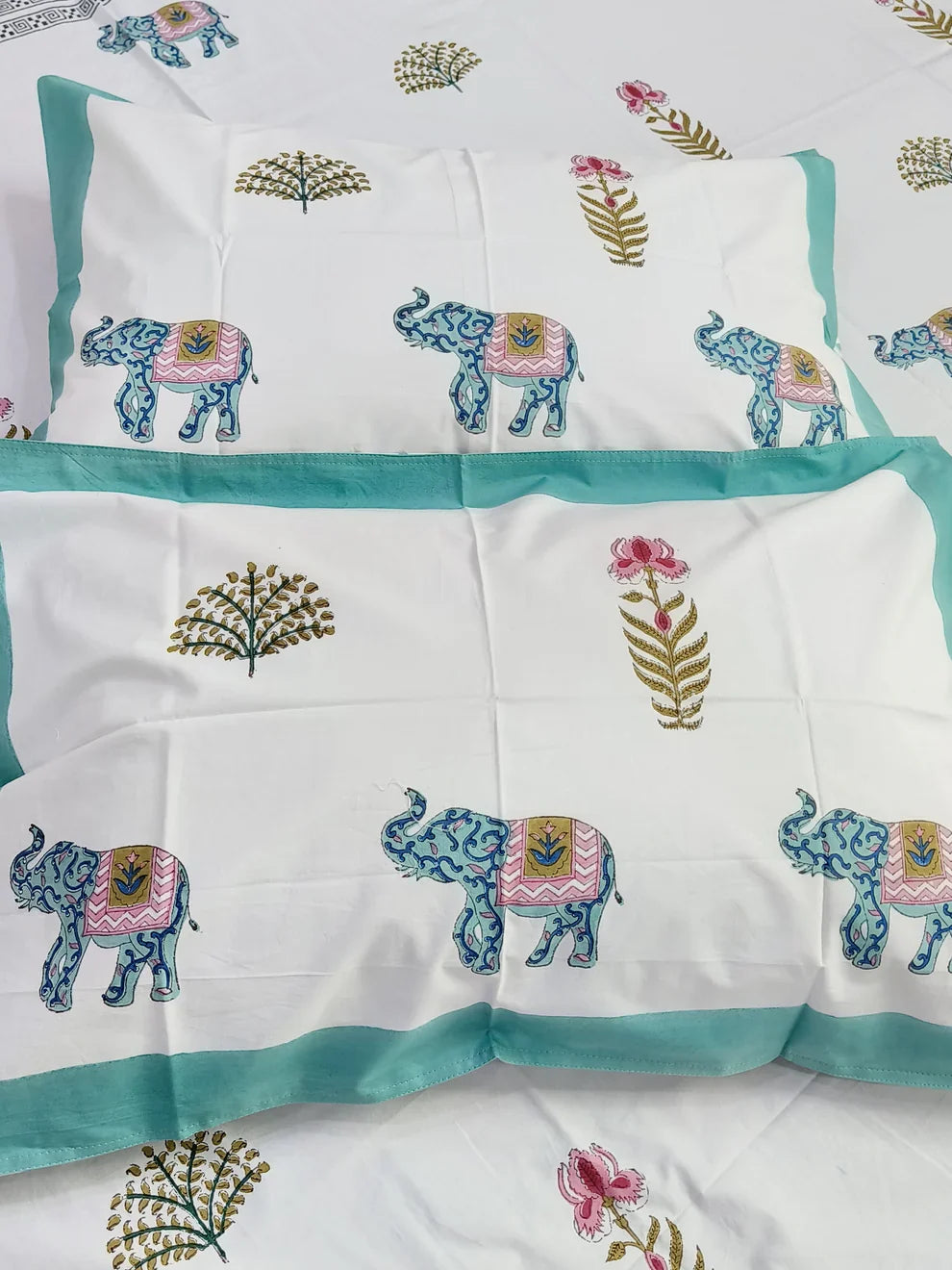 Traditional Elephant Block Printed Bedsheet (Fitted)