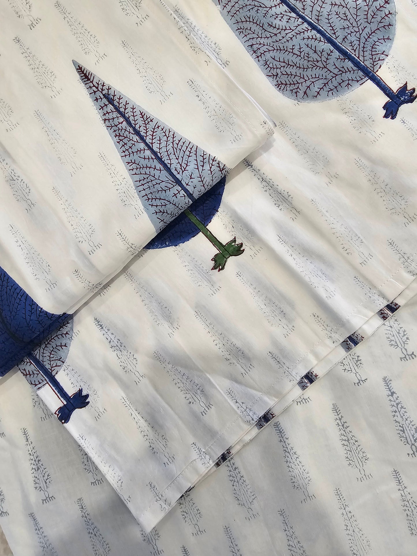 Blue Tree Ledge Handmade Block Printed Bedsheet (Fitted)