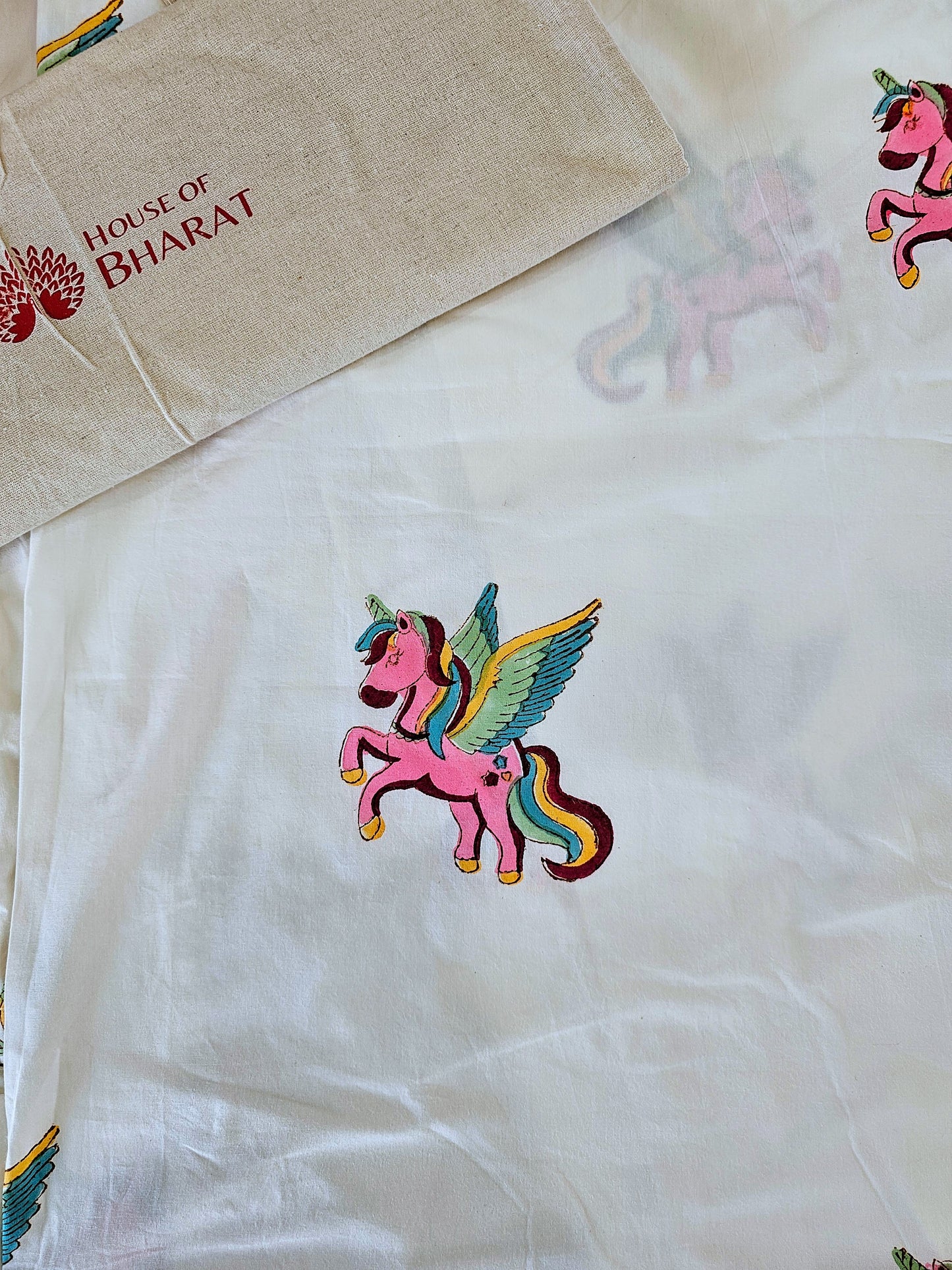 Handmade Block Printed Bedsheet (Unicorn)