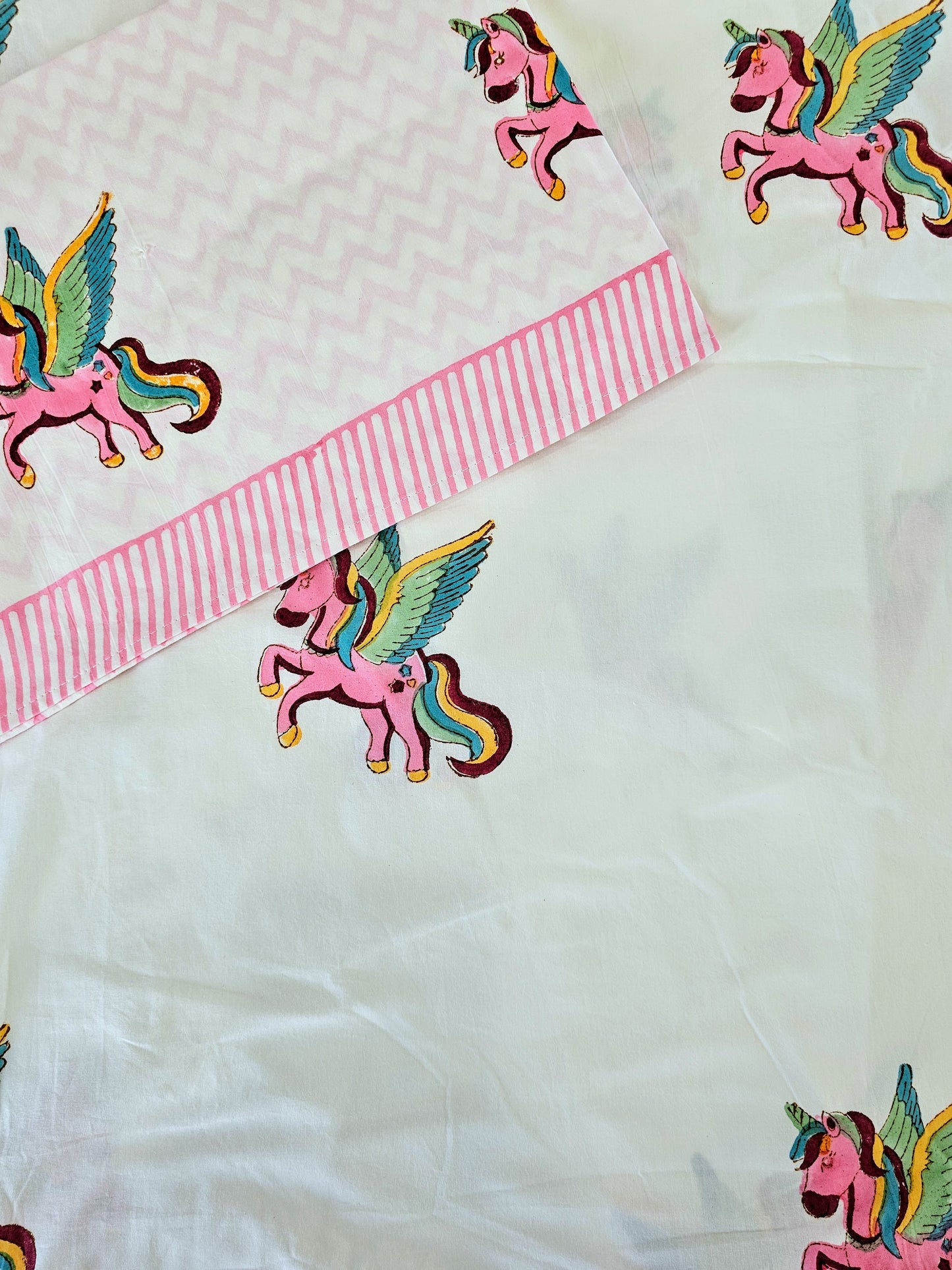 Handmade Block Printed Bedsheet (Unicorn)