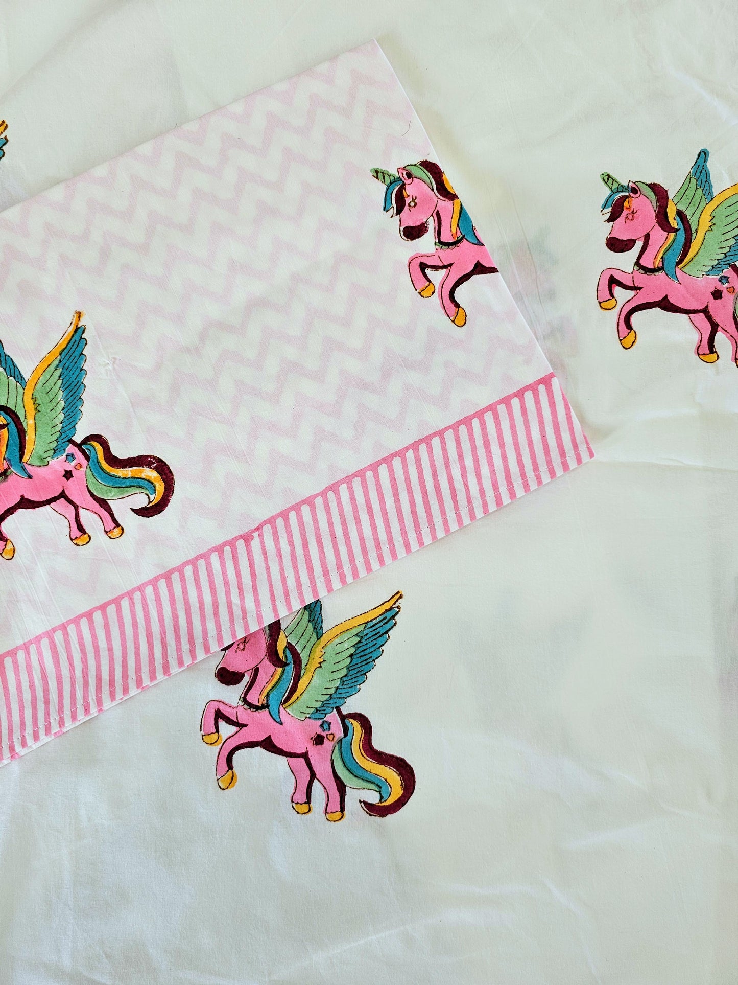 Handmade Block Printed Bedsheet (Unicorn)