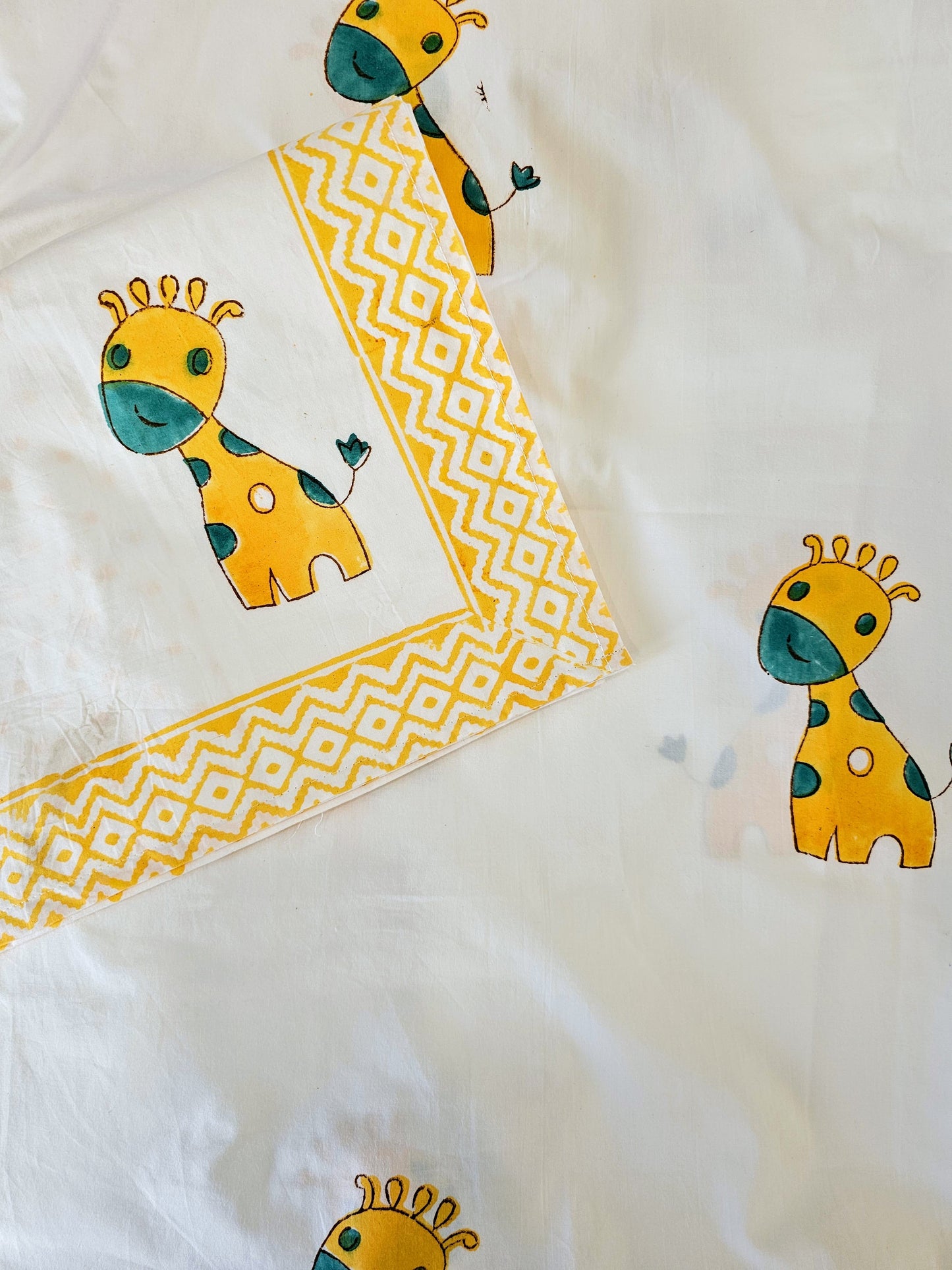 Handmade Block Printed Bedsheet (Giraffe)