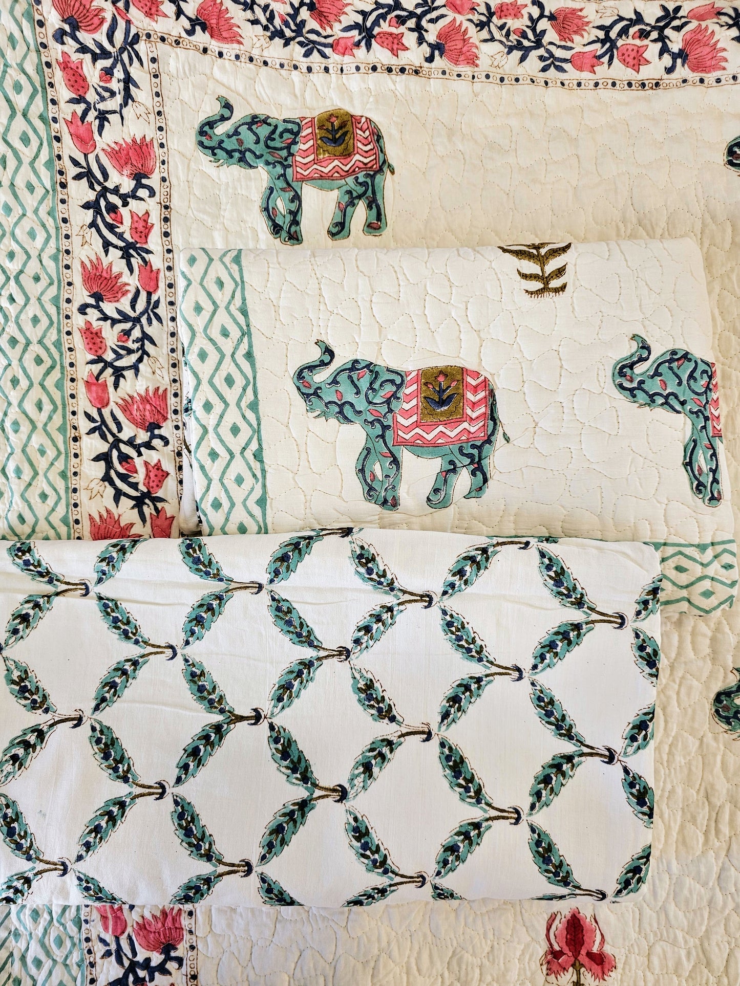 Handmade Block Printed Bed Cover (Elephant & Plants)