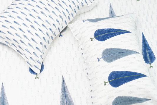 Blue Tree Ledge Handmade Block Printed Bedsheet (Fitted)