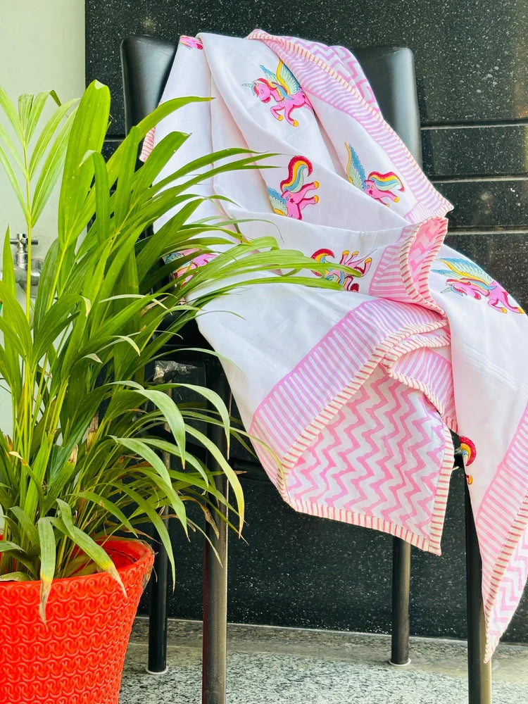Handmade Block Printed Bedsheet (Unicorn)