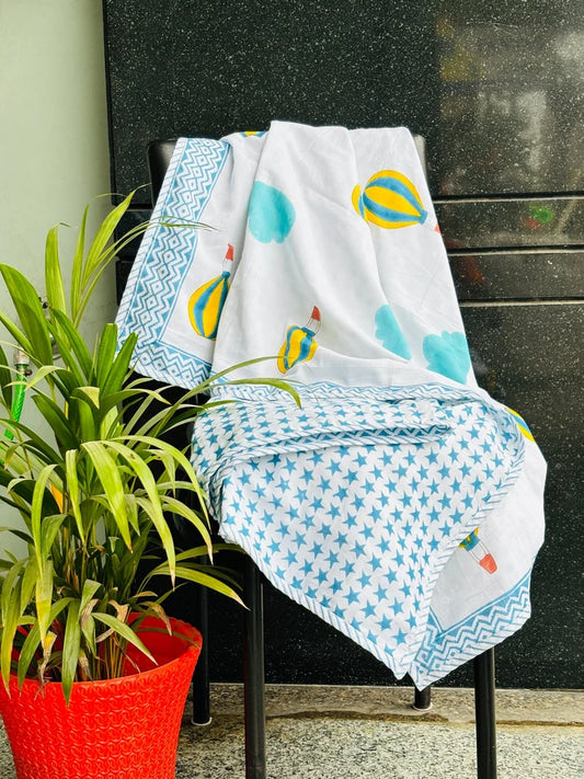 Handmade Block Printed Bedsheet (Hot Air Balloon)