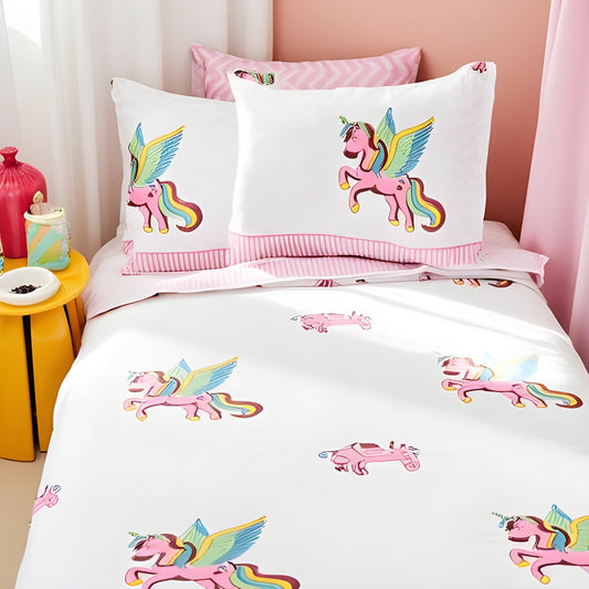 Handmade Block Printed Bedsheet (Unicorn)