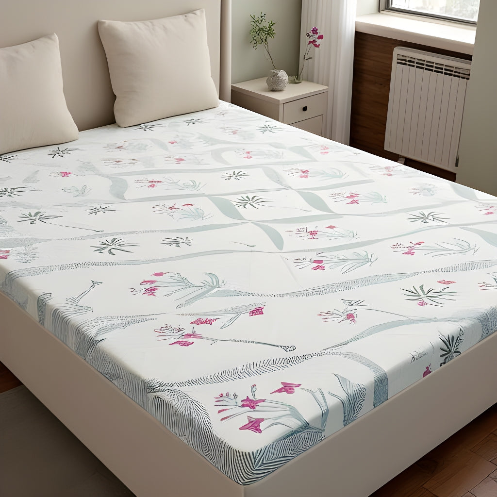 Palm Tree Block Printed Bedsheet (Fitted)